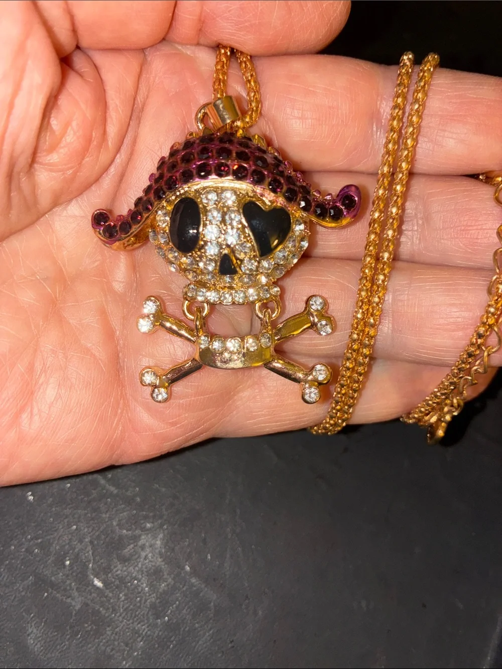 Pirate Skull With a Purple Crystal Hat.Skull Jaw Moves. Jaw Moves Back & Forth